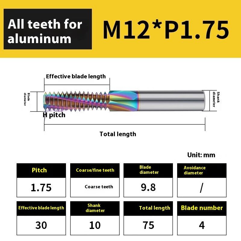 2136-65° aluminum with colorful thread milling cutter lengthened single tooth three-tooth full thread machining center tungsten carbide milling cutter M3M4M5 Shandong Denso Pricision Tools Co.,Ltd.